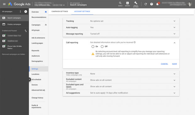 Impostazioni di Google Ads