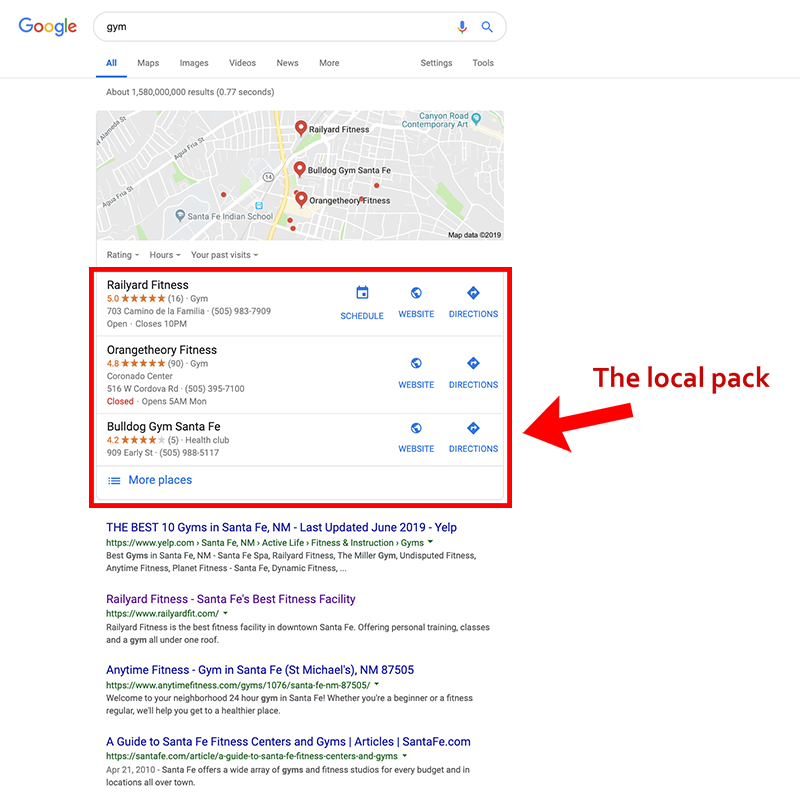 El paquete local es una forma de que las fichas de empresas locales aparezcan en los resultados de búsqueda. Es algo que debes entender si quieres saber cómo hacer SEO local.