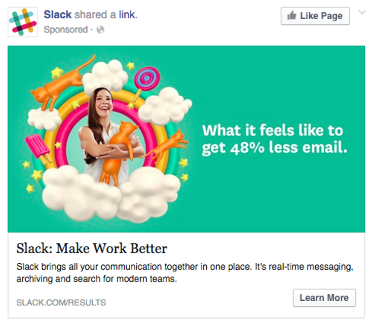 Exemplo de anúncio de mídia social do Slack