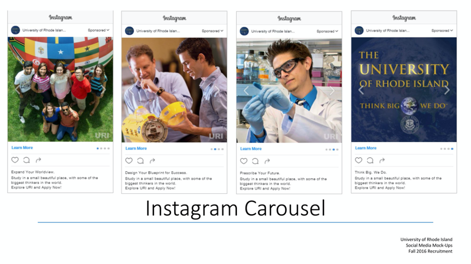 Exemplu de reclamă carusel pe Instagram pentru studii superioare