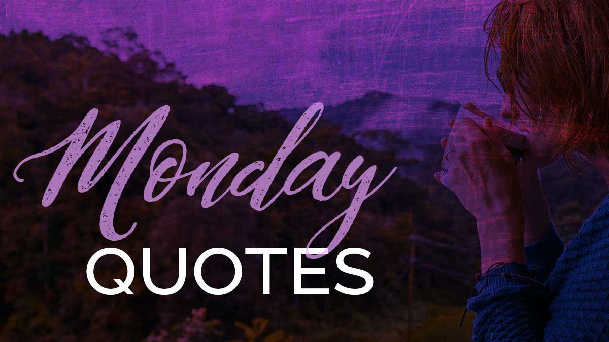 banner violet cu o femeie care bea cafea are un scenariu care spune ghilimele de luni.