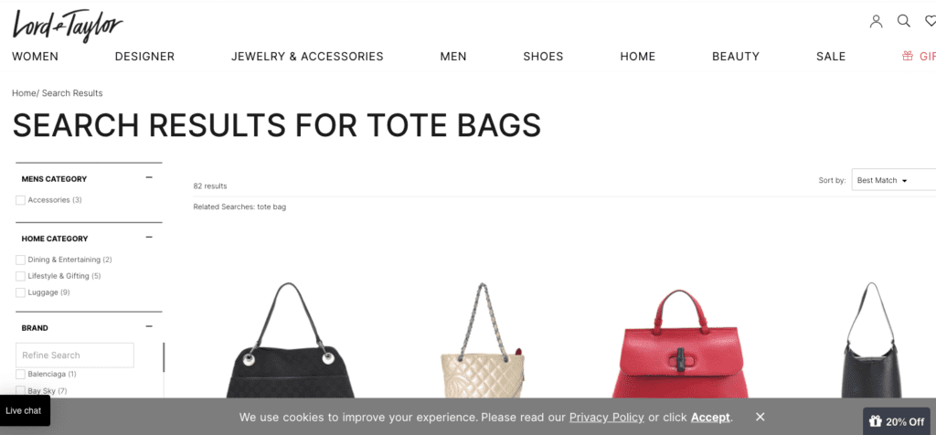 Lord & Taylor Dahili Arama Sayfası