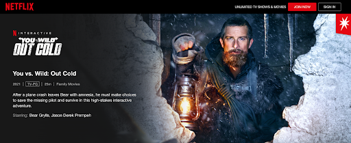 Imagen de captura de pantalla del video interactivo You vs Wild Out Cold 2021 de Netflix