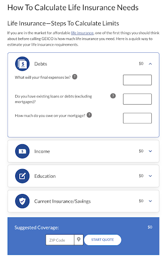 Calculadora de seguros de vida de GEICO
