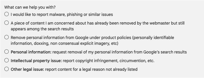 Formulaire Google DMCA