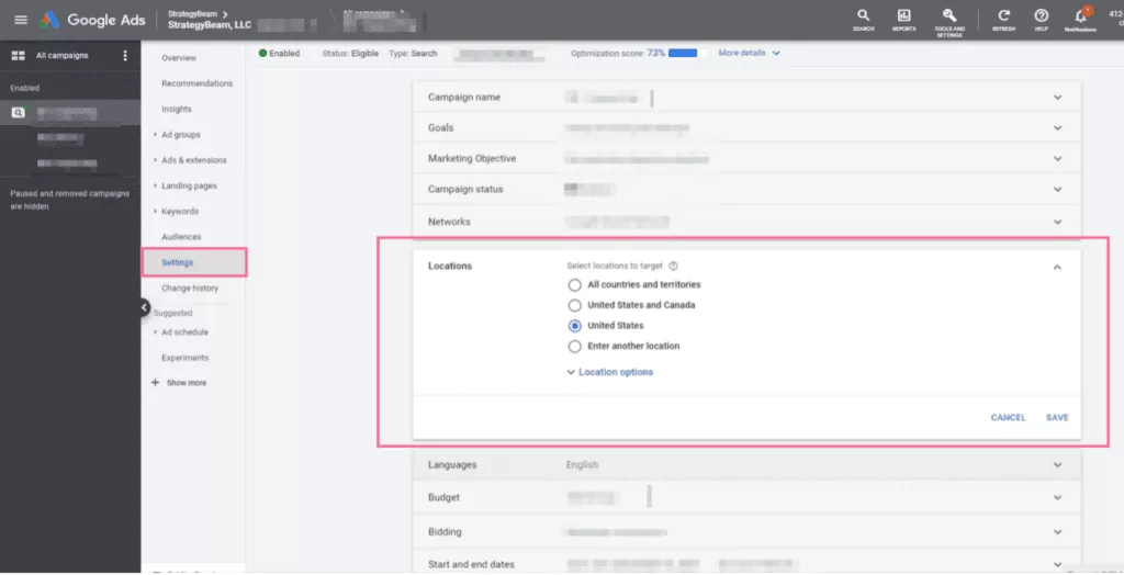estrategia de segmentación geográfica de auditoría de anuncios de googlebeam