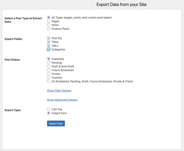 Exporter toutes les URL du site Web