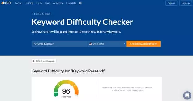 Ahrefs مدقق صعوبة الكلمات الرئيسية