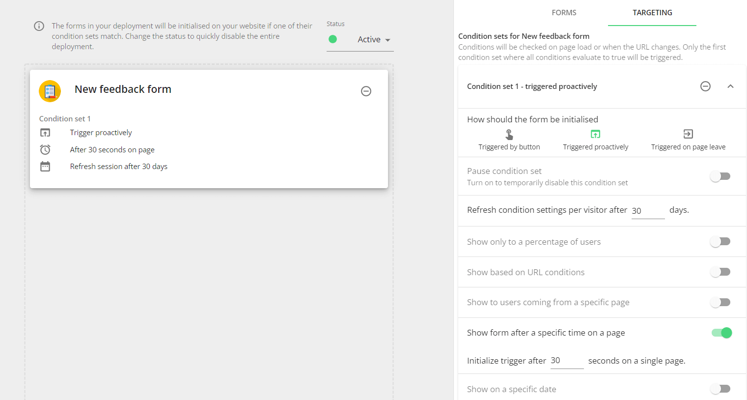 Configurando o feedback para o tempo na página