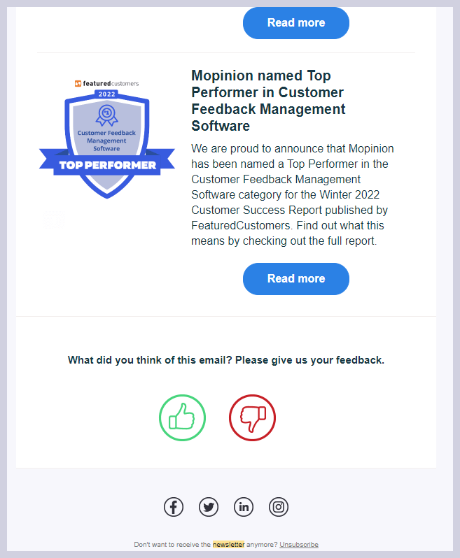 Sondaggio sul feedback dei clienti con i pollici della newsletter