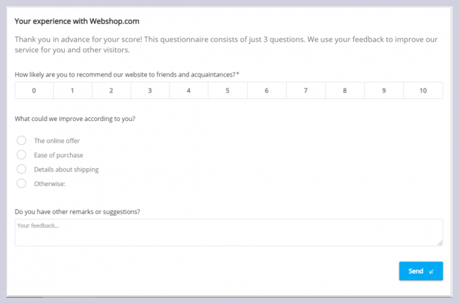 Sondaggio di feedback dei clienti di NPS