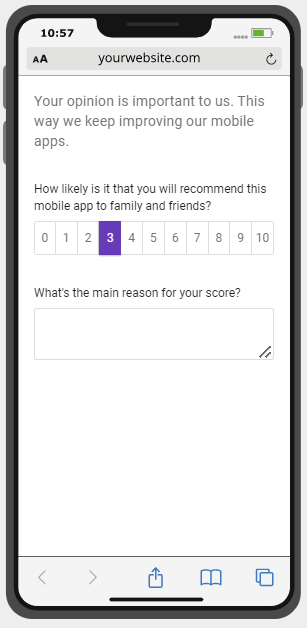 Sondaggio di feedback dei clienti mobili di NPS