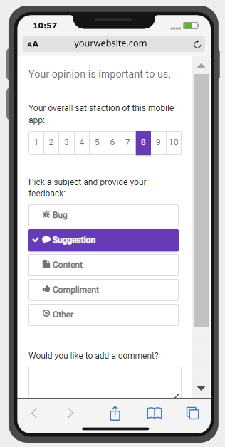 Sondaggio di feedback dei clienti mobili CSAT