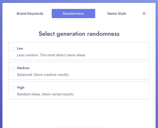 1. حدد Randomness في Namelix