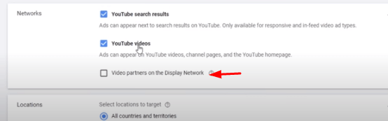 取消選中展示廣告網絡上的視頻合作夥伴以在 Youtube 上獲得前 1000 名訂閱者: