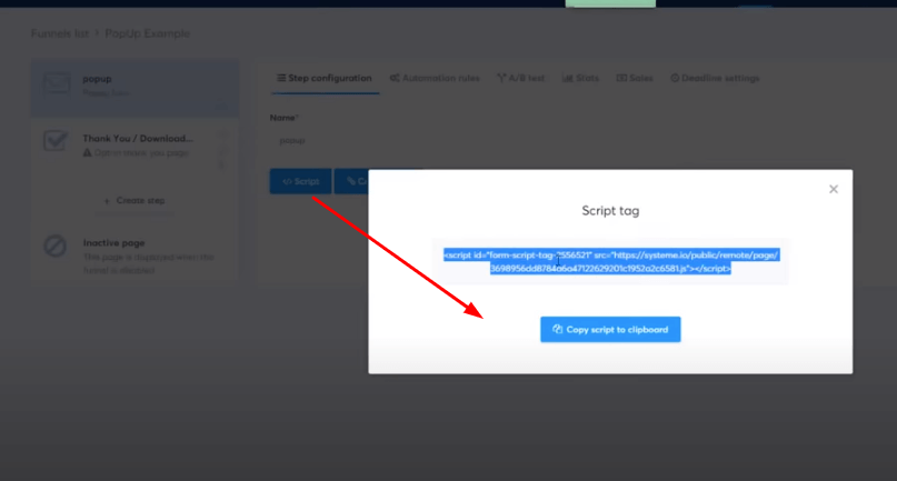 Etiqueta de script en systeme.io