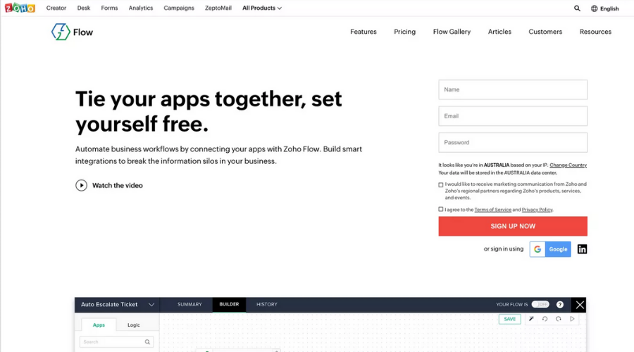像 Zapier 這樣的 Zoho Flow 應用