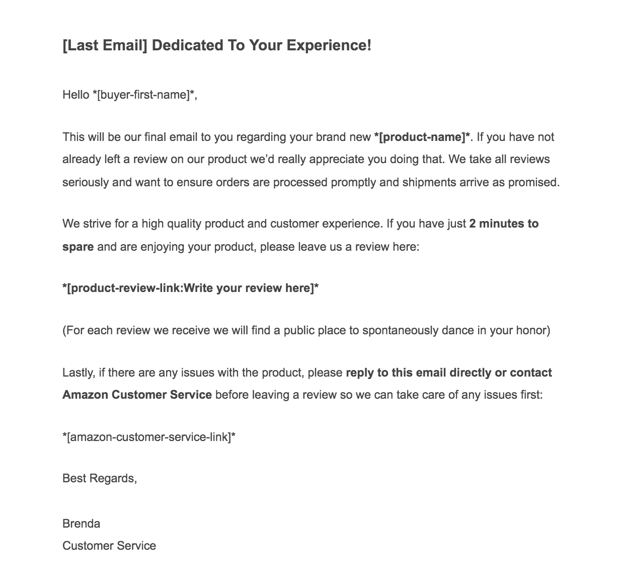 Follow-up dell'e-mail di recensione del prodotto