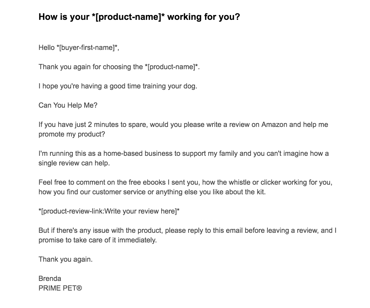 E-mail di recensione del prodotto