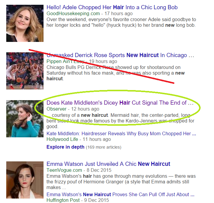 GoogleニュースのKateMiddleltonの髪のスクリーンショット