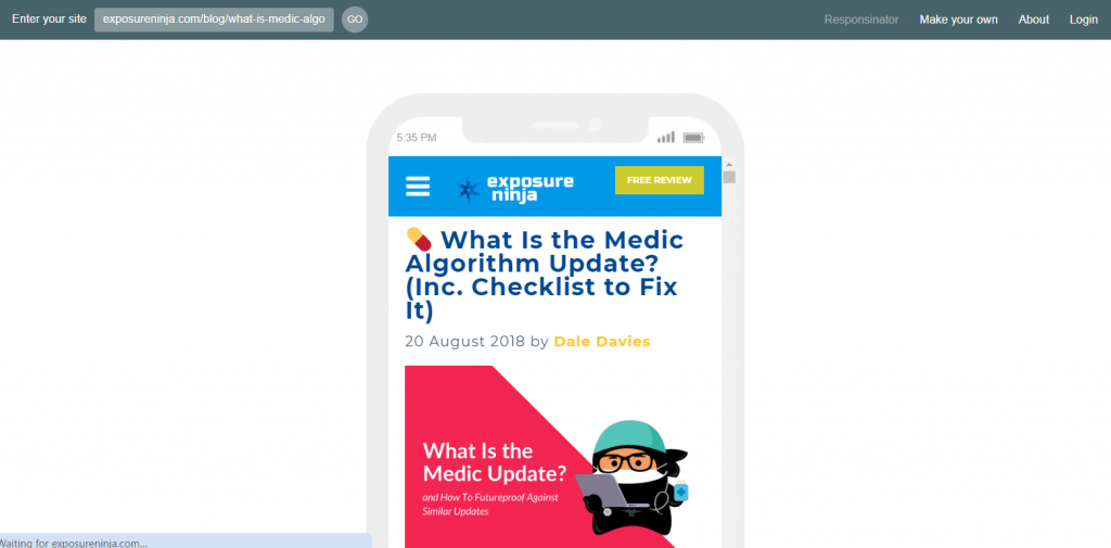 用于 Exposure Ninja 网站的 Responsinator 示例
