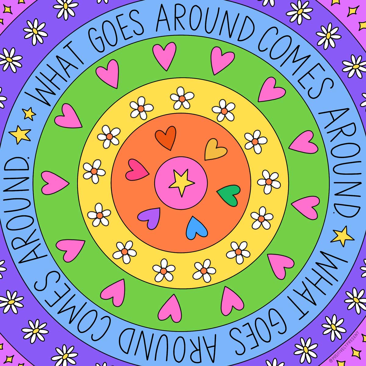 el colorido arte de estilo mandala dice que lo que va, vuelve.