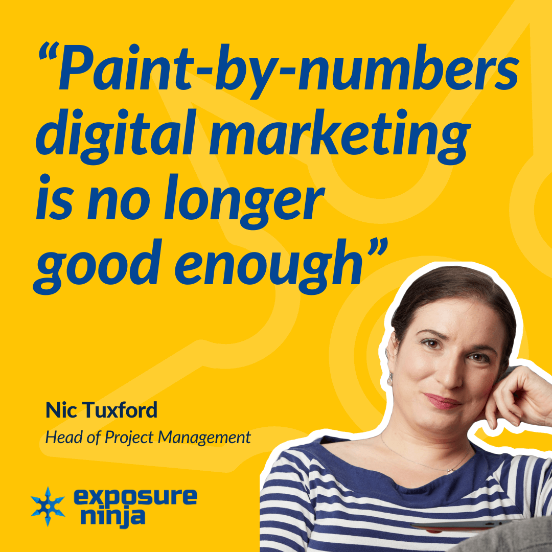 Imagen con una cita de Nic Tuxford, "El marketing digital de pintar por números ya no es lo suficientemente bueno"