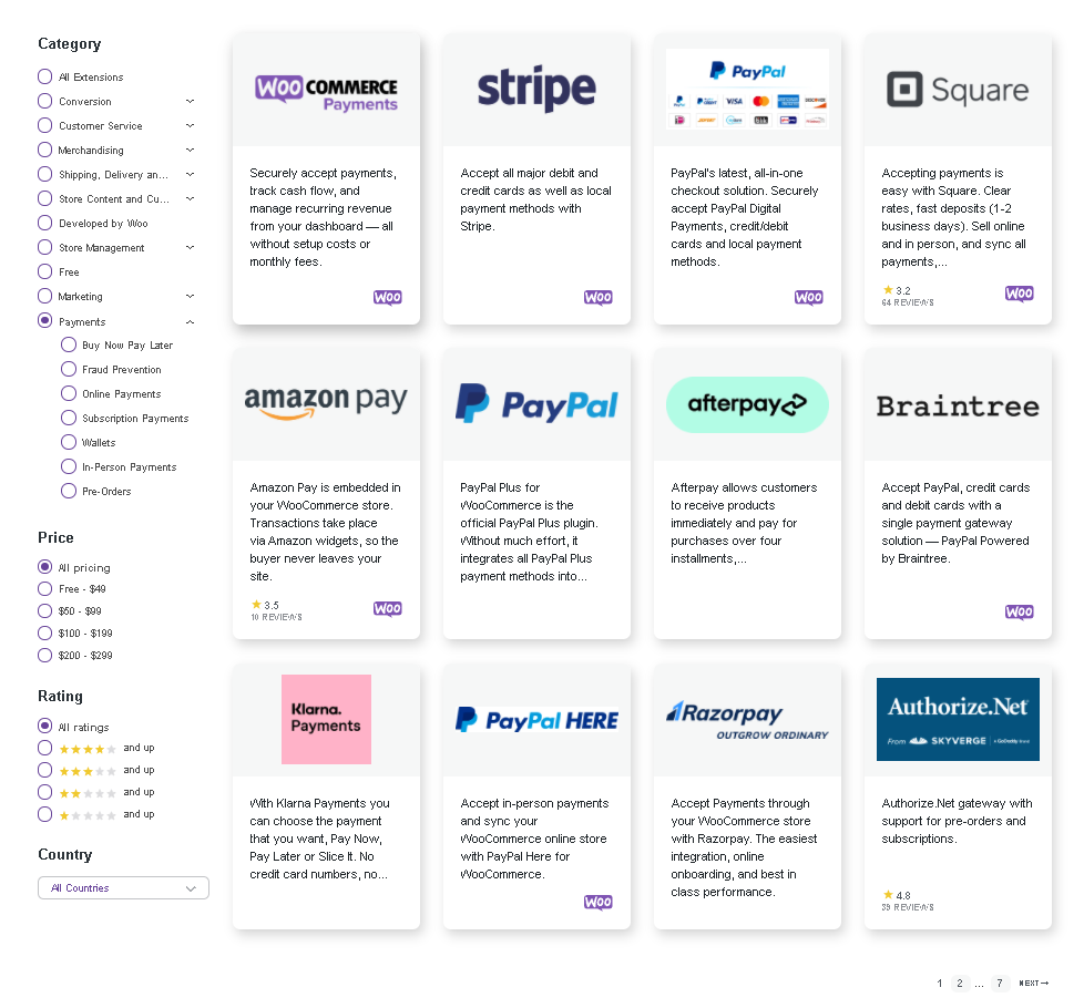 Captura de pantalla de las opciones de pago de WooCommerce