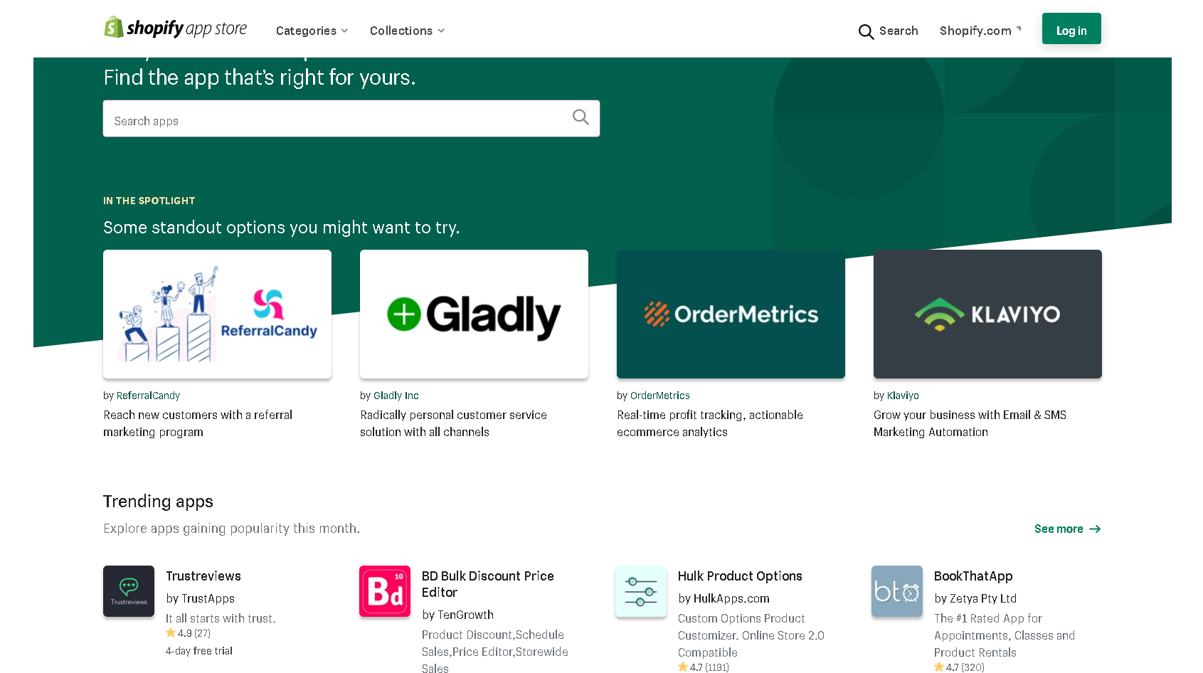 Captura de pantalla de la tienda de aplicaciones Shopify