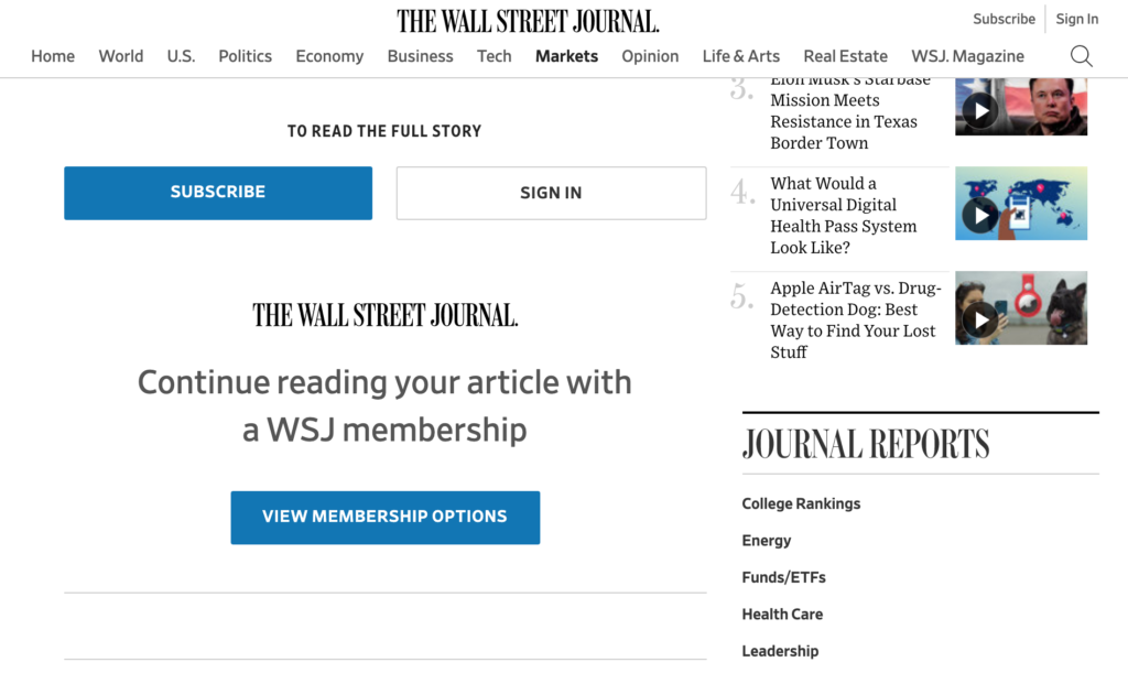 Exemplu de banner Wall Street Journal