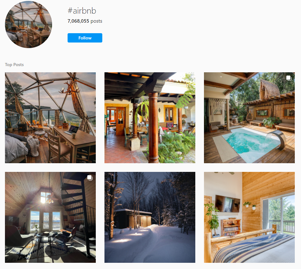 Captură de ecran a hashtag-ului Instagram Airbnb