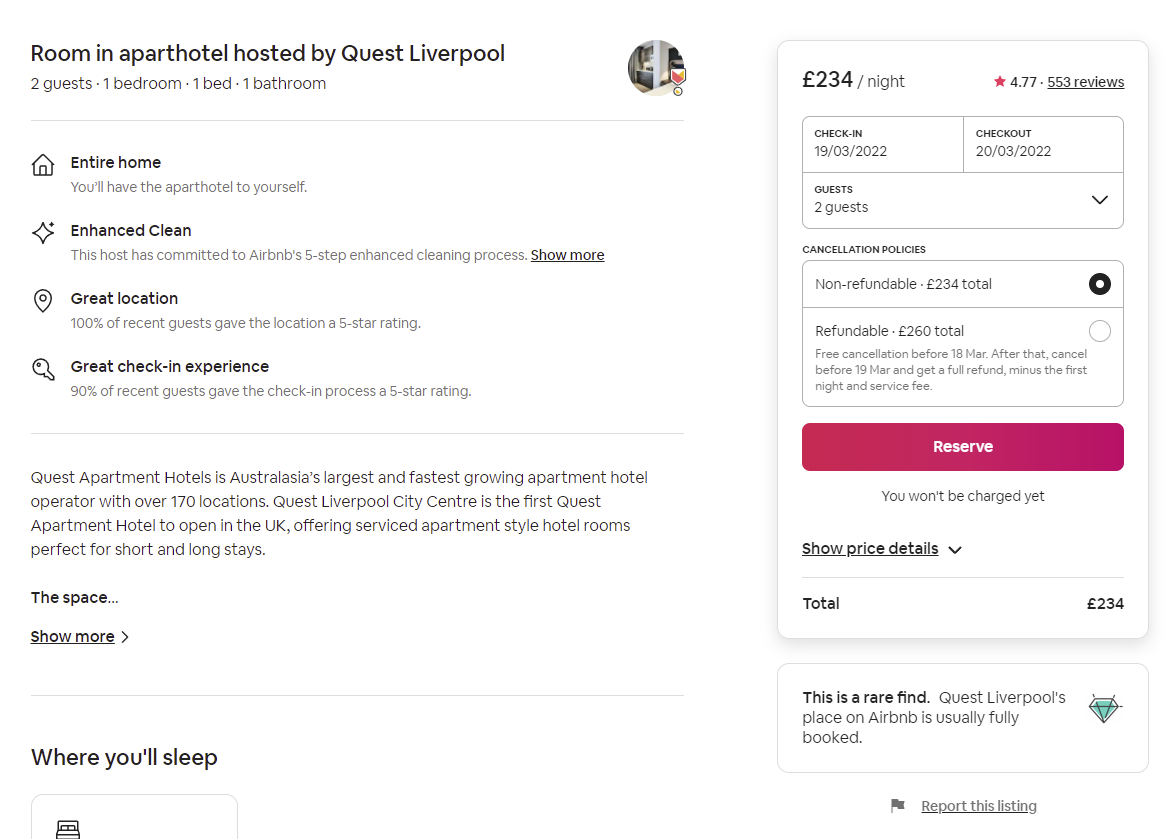 Captură de ecran a descrierii listării de pe paginile produselor airbnb