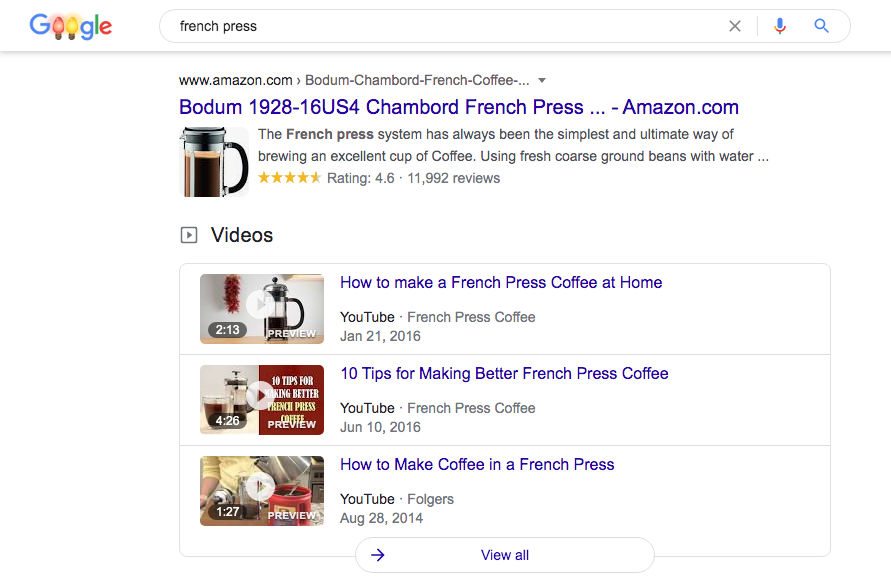 vidéos dans SERP