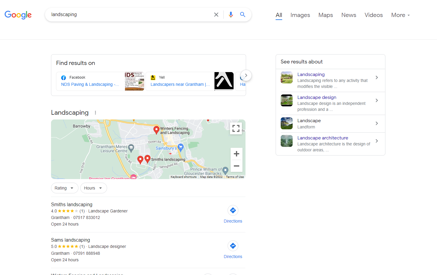 "Peyzaj" için Google arama sonuçlarının ekran görüntüsü