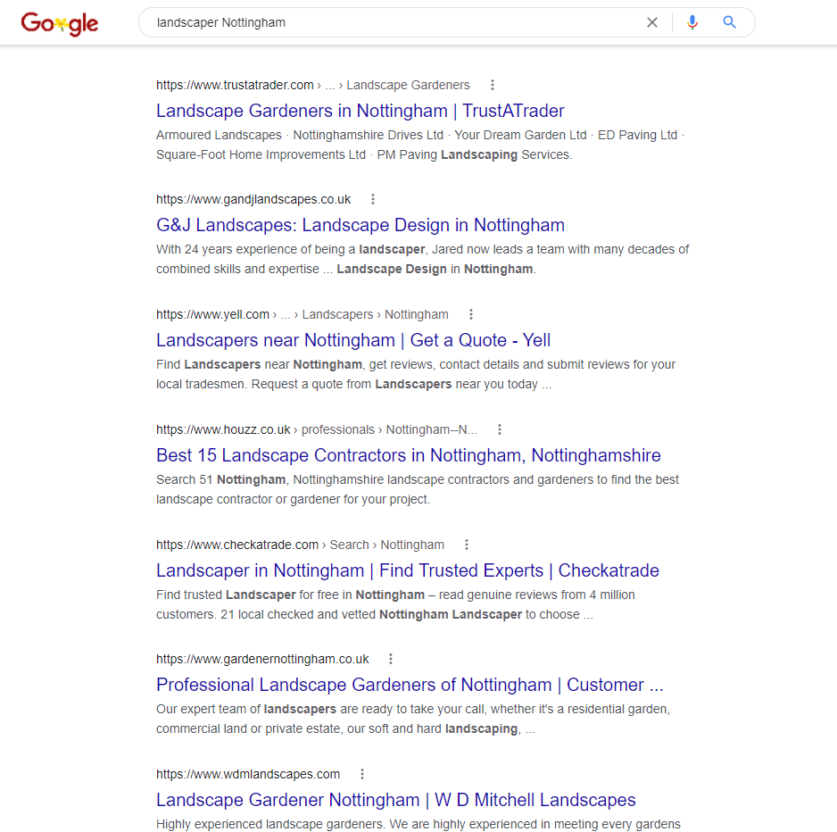 Yerel bir arama terimi için Google arama sonuçlarının ekran görüntüsü