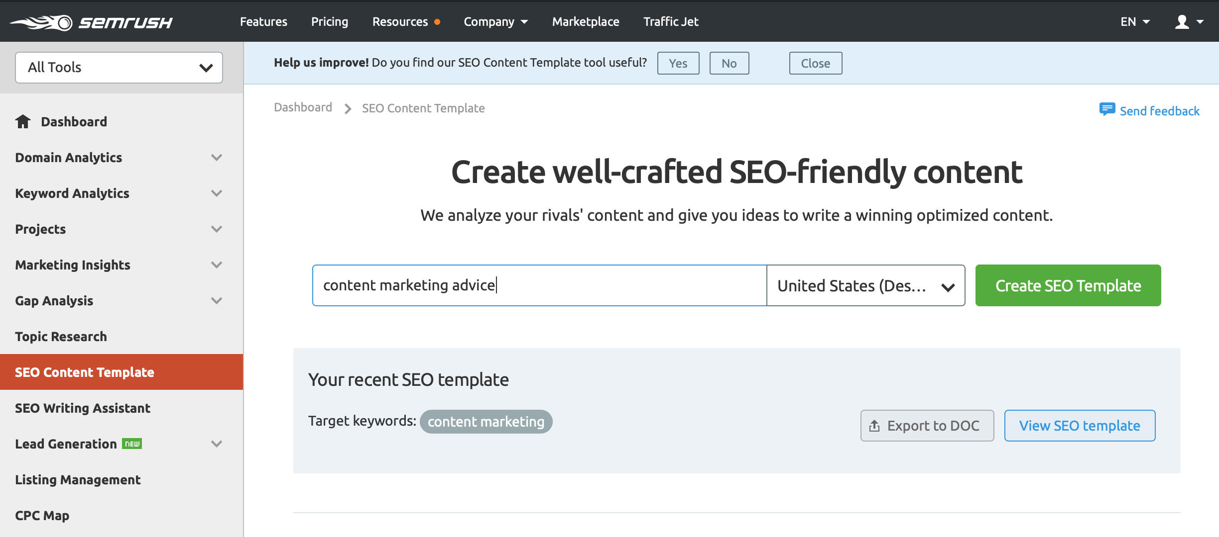Outils de référencement SEMrush