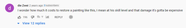 Captura de pantalla de un comentario en el canal de YouTube Baumgartner Restoration