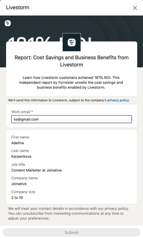 Livestorm的潛在客戶表格