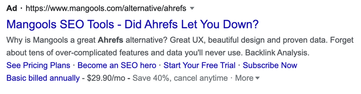 Mangools 的谷歌廣告