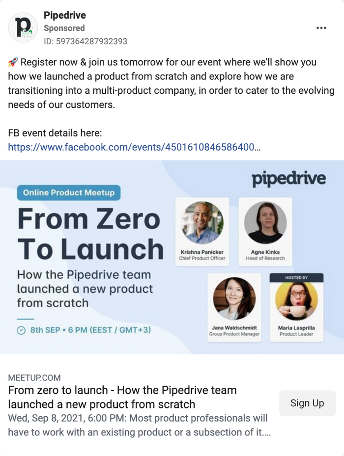 Pipedrive 的 Facebook 廣告