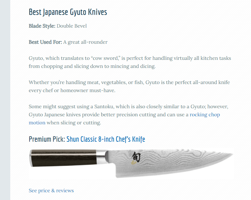 Artikel über die 15 besten japanischen Messer