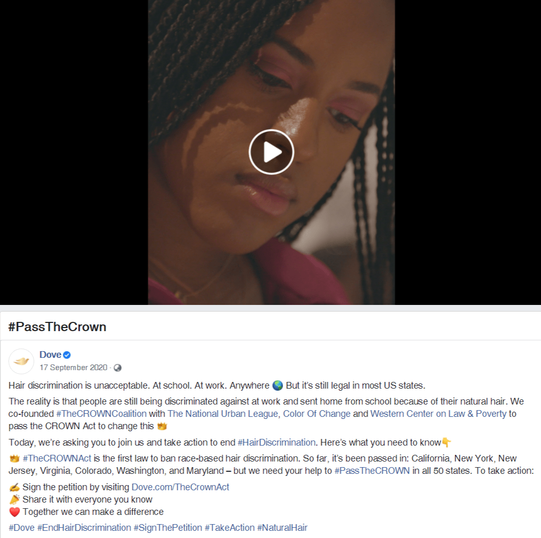 Sebuah postingan dari Dove untuk kampanye #Passthecrown