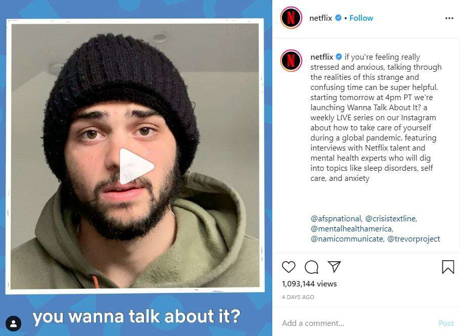 Tweet dari Netflix tentang pembicaraan kesehatan mental