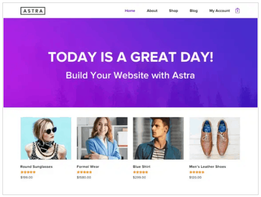 Captura de pantalla del tema Astra para WordPress