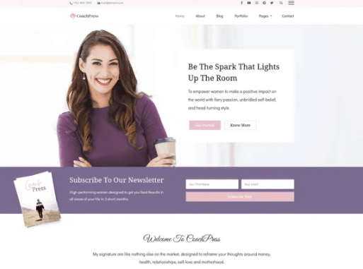 Captura de pantalla del tema de CoachPress para WordPress