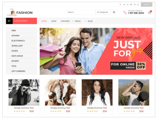 Captura de pantalla del tema Fashion eStore para WordPress