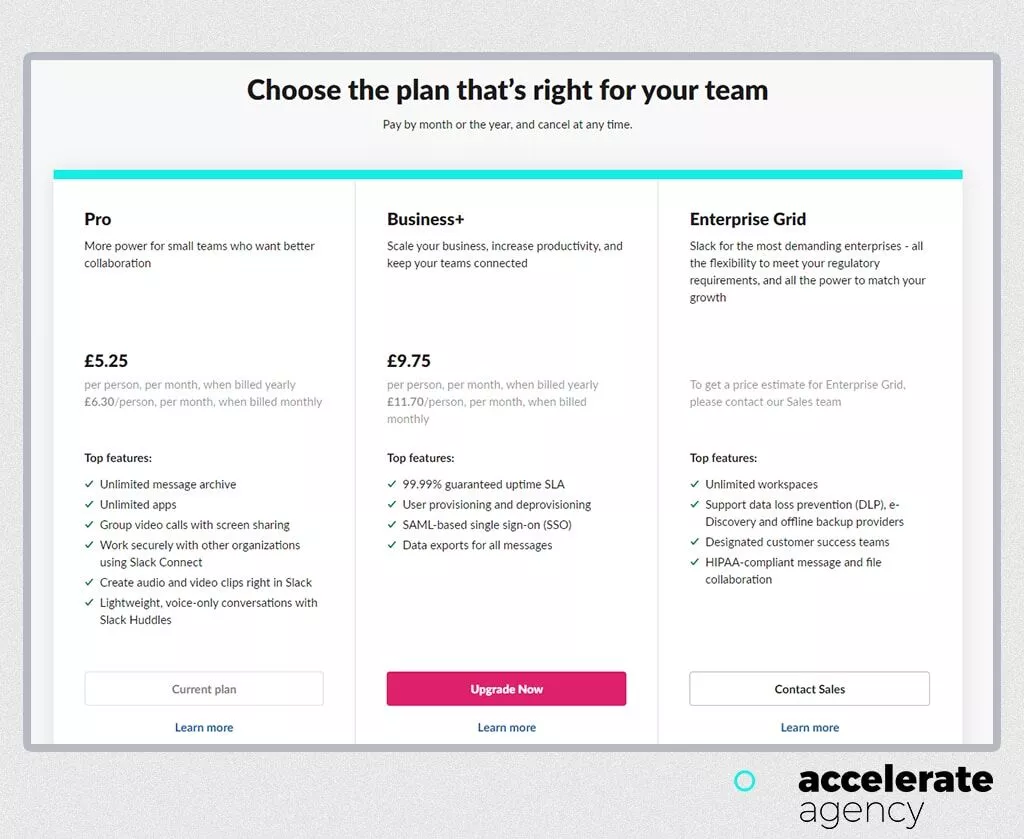 Slack SaaS 가격 책정
