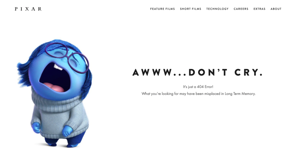 пример пользовательской страницы ошибки 404 для pixar