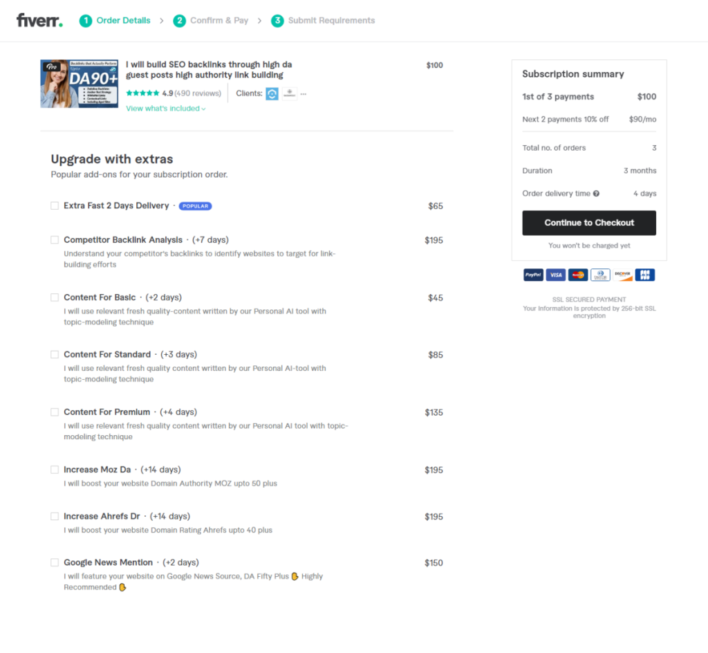 Pagina de finalizare a comenzii - Plată Fiverr