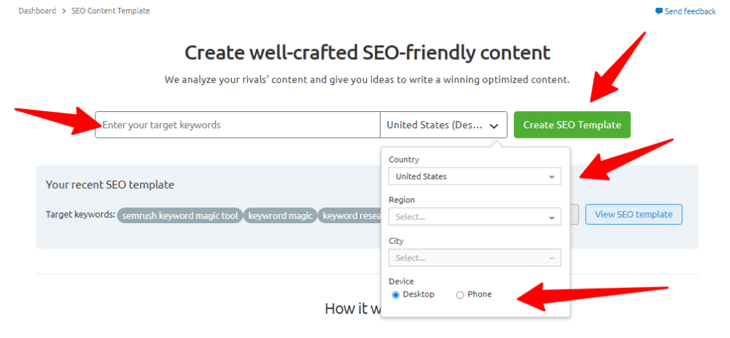 Szablon treści SEO Semrush